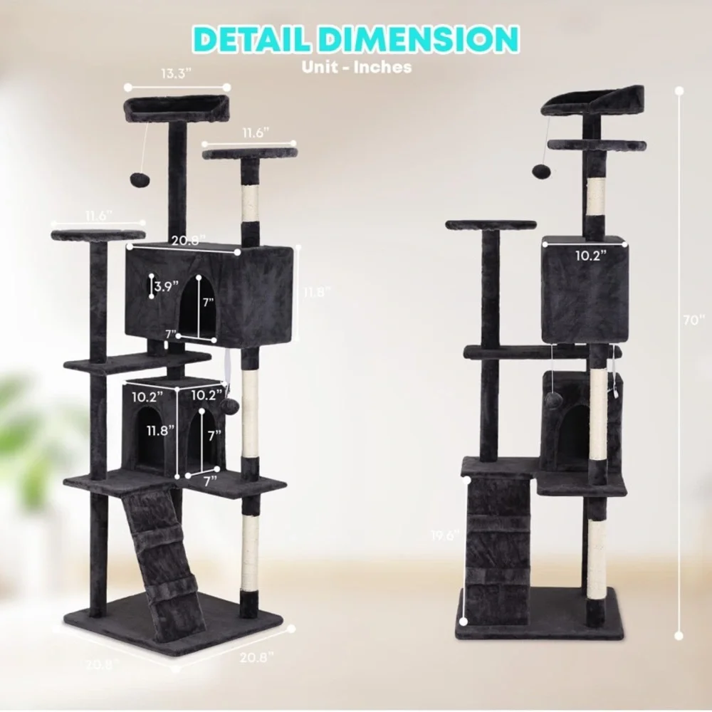 Black Multi-Level Cat Scratcher Tower with Durable Design